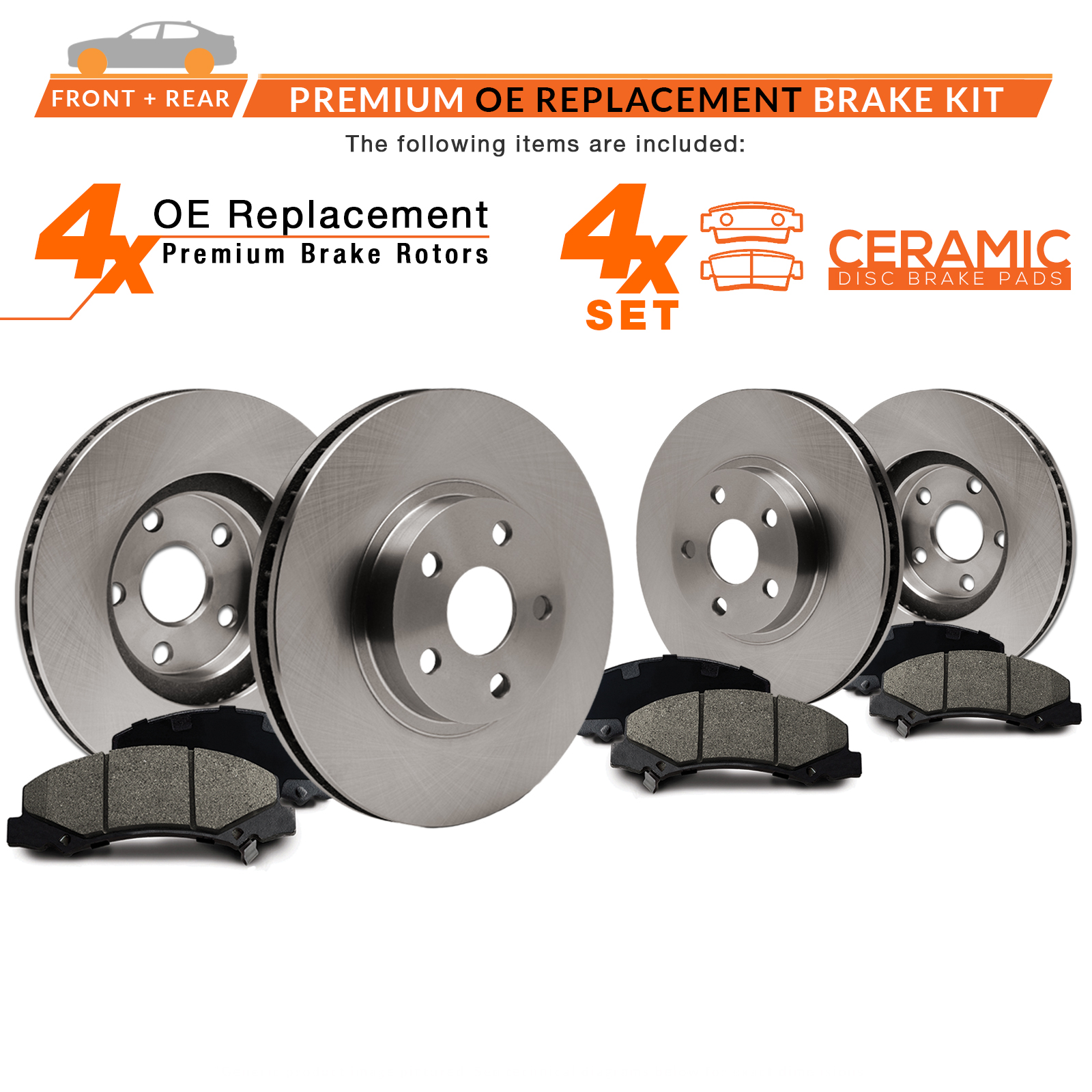 Clips 2 4 Ceramic Brake Pads Brake Disc Rotors + REAR 259 mm Premium OE 5 Lug 